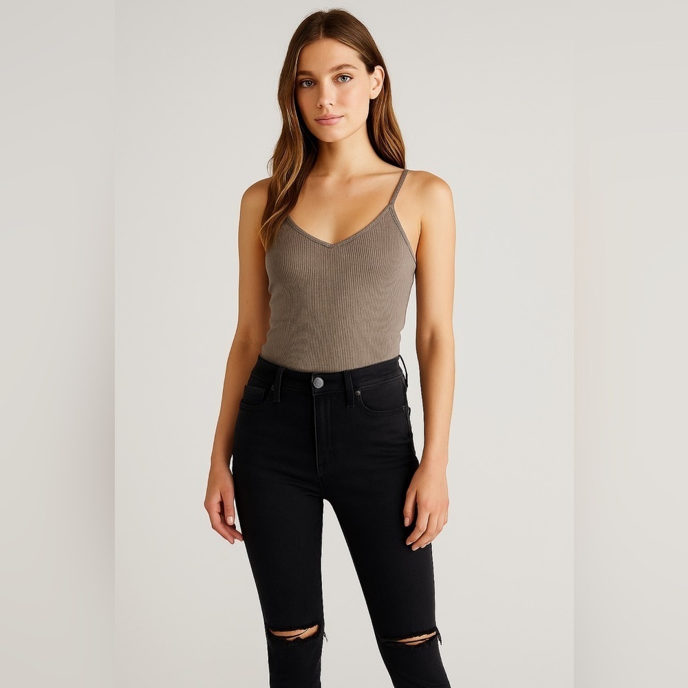 Free People Black Ribbed Straight Leg Jeans